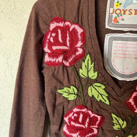 Johnny Was Joystick Brown Floral Embroidered Shirt - Picture 9 of 12
